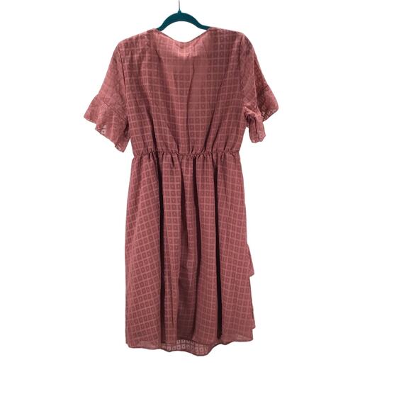 BLOOMCHIC 12 L Pink Rosette Short Sleeve V-Neck Ruffle Midi Dress NWT B91 - Picture 2 of 7